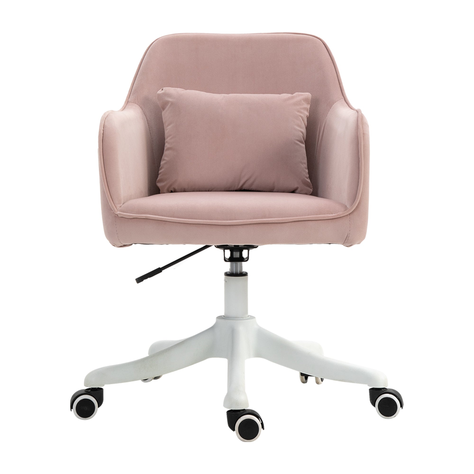 Velvet Office Chair, Massage Lumbar Pillow Rolling Wheels, Pink