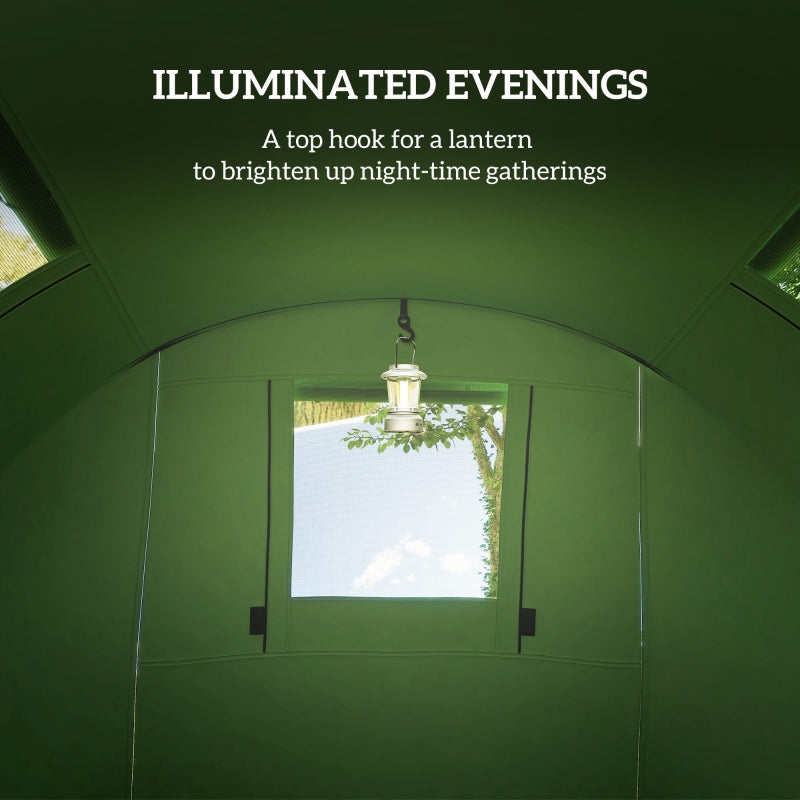 Four Man Duo Room Tunnel Tent, Accessories Included - Green Polyester