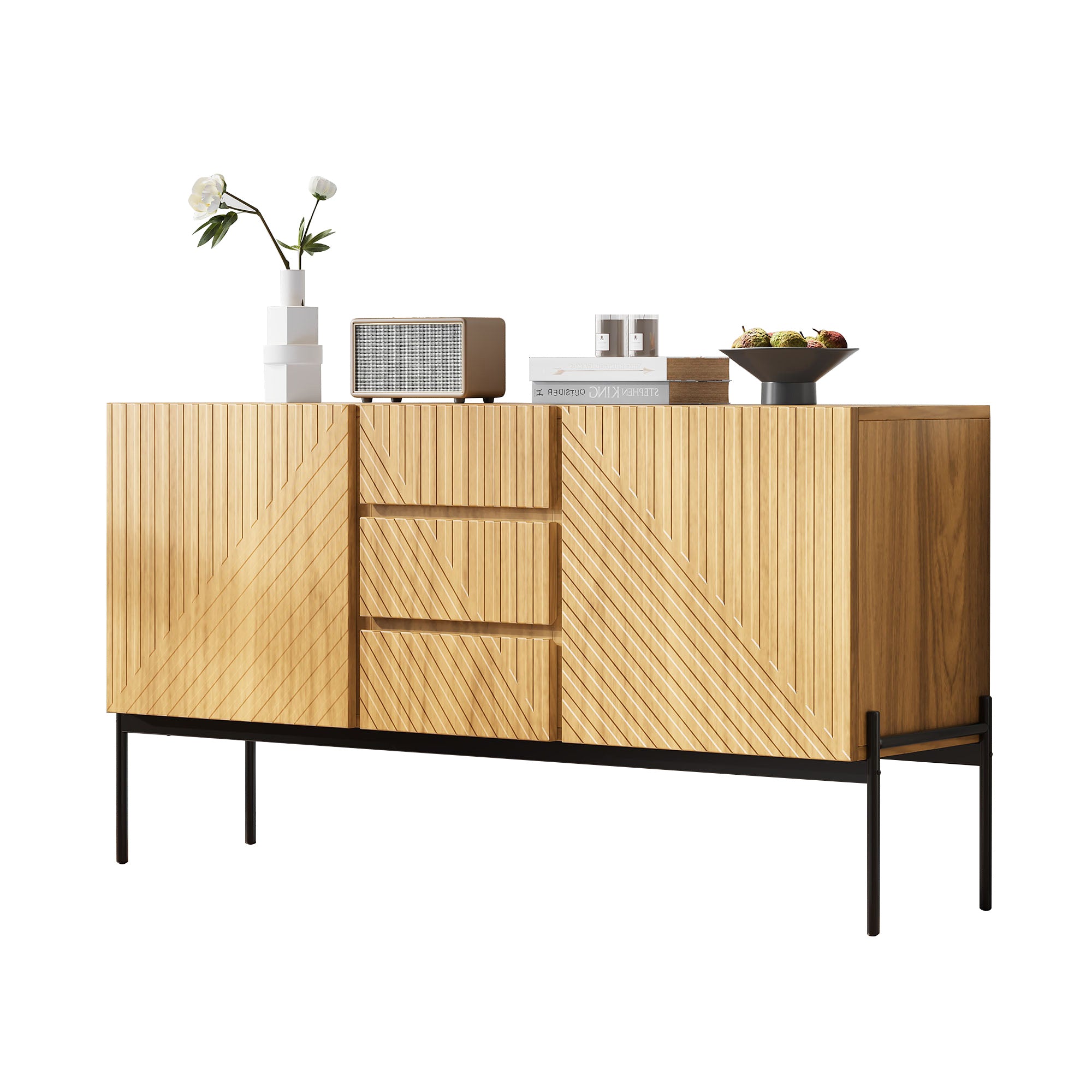 Sideboard with 2 doors and 3 drawers, metal legs