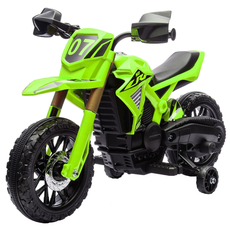 Electric Motorcycle for Children, 6V Battery Drive with Training Wheels and Sounds, Green