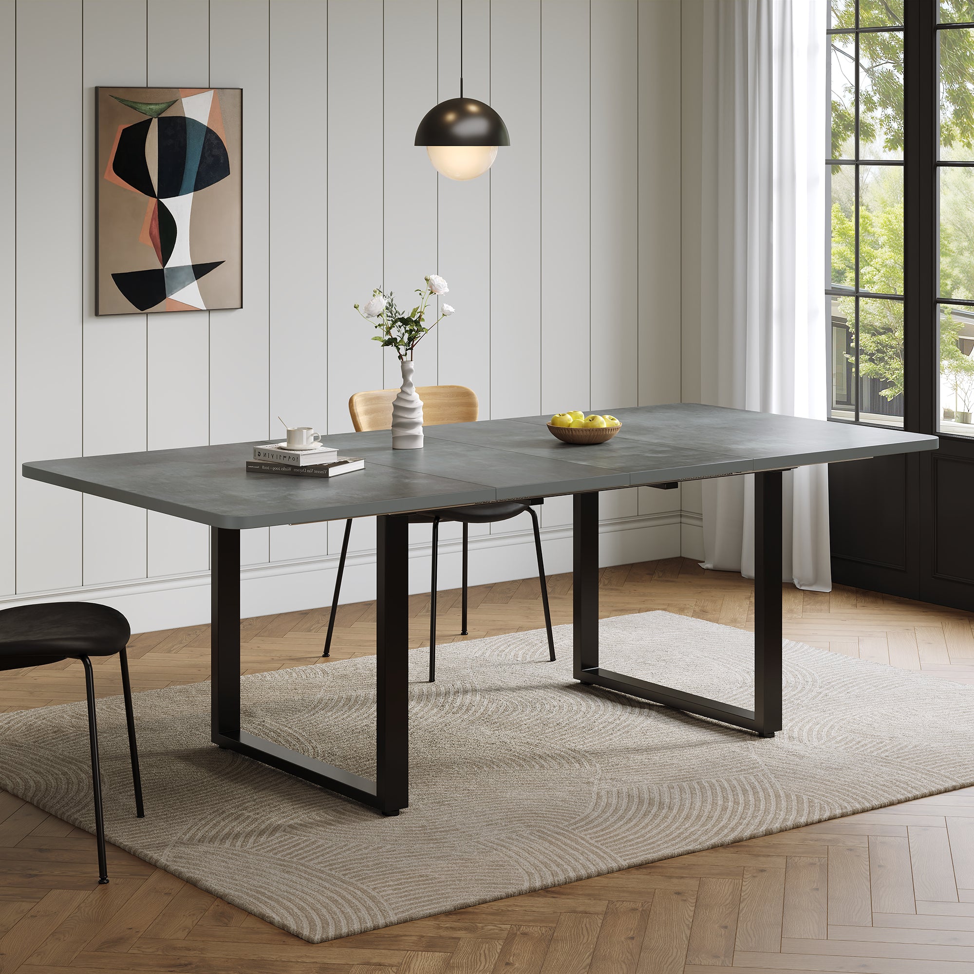 Extendable Dining Table 140/180/220cm 6-10 Seater Metal Legs - Grey