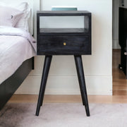 Solid Wood Mini Bedside, 1 Drawer 1 Slot, Ash Black