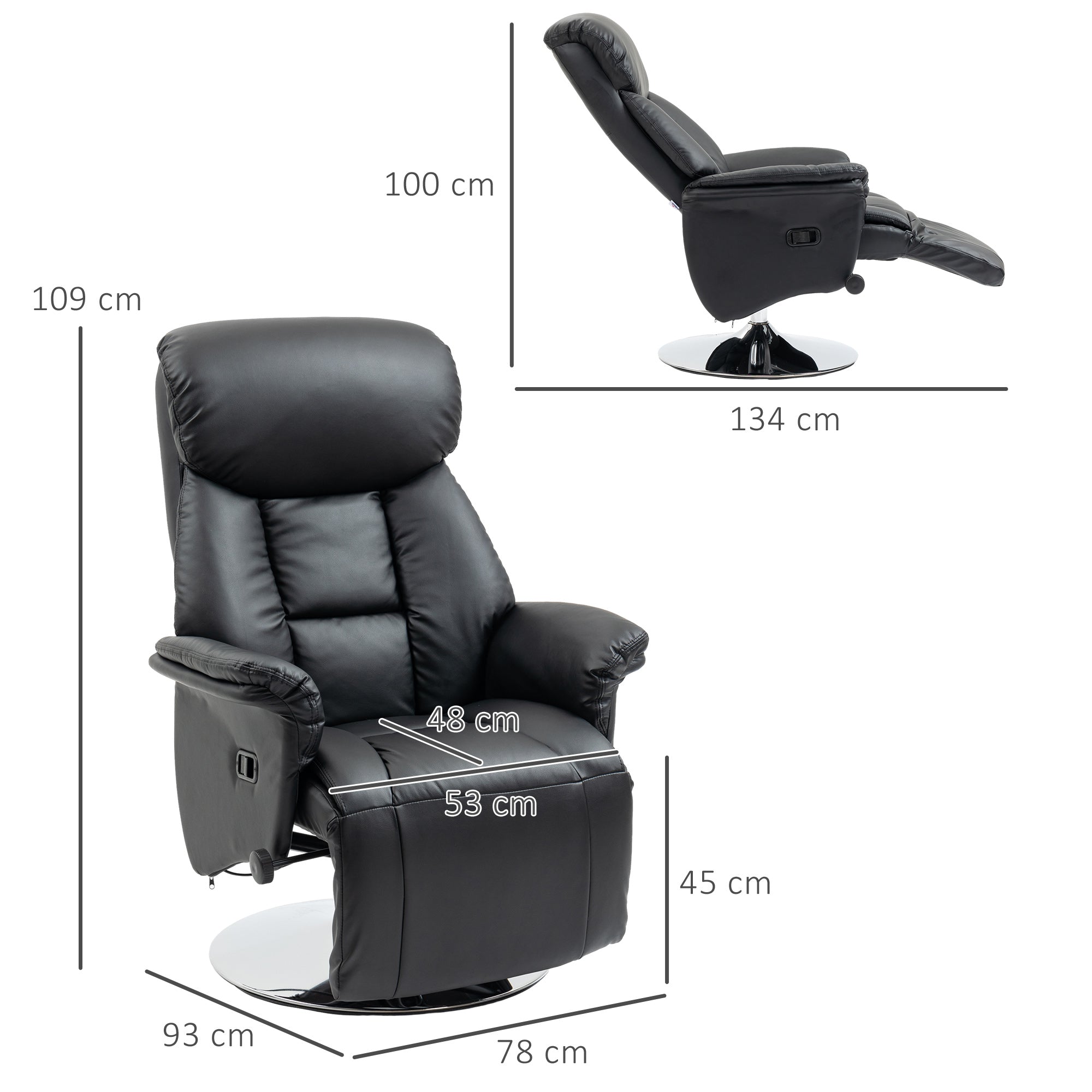 Reclining TV Chair, Manually Adjustable Non-slip 150kg, Black Faux Leather
