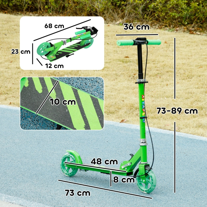 Children's Scooter with Double Brakes and Foldable Metal Frame, Green