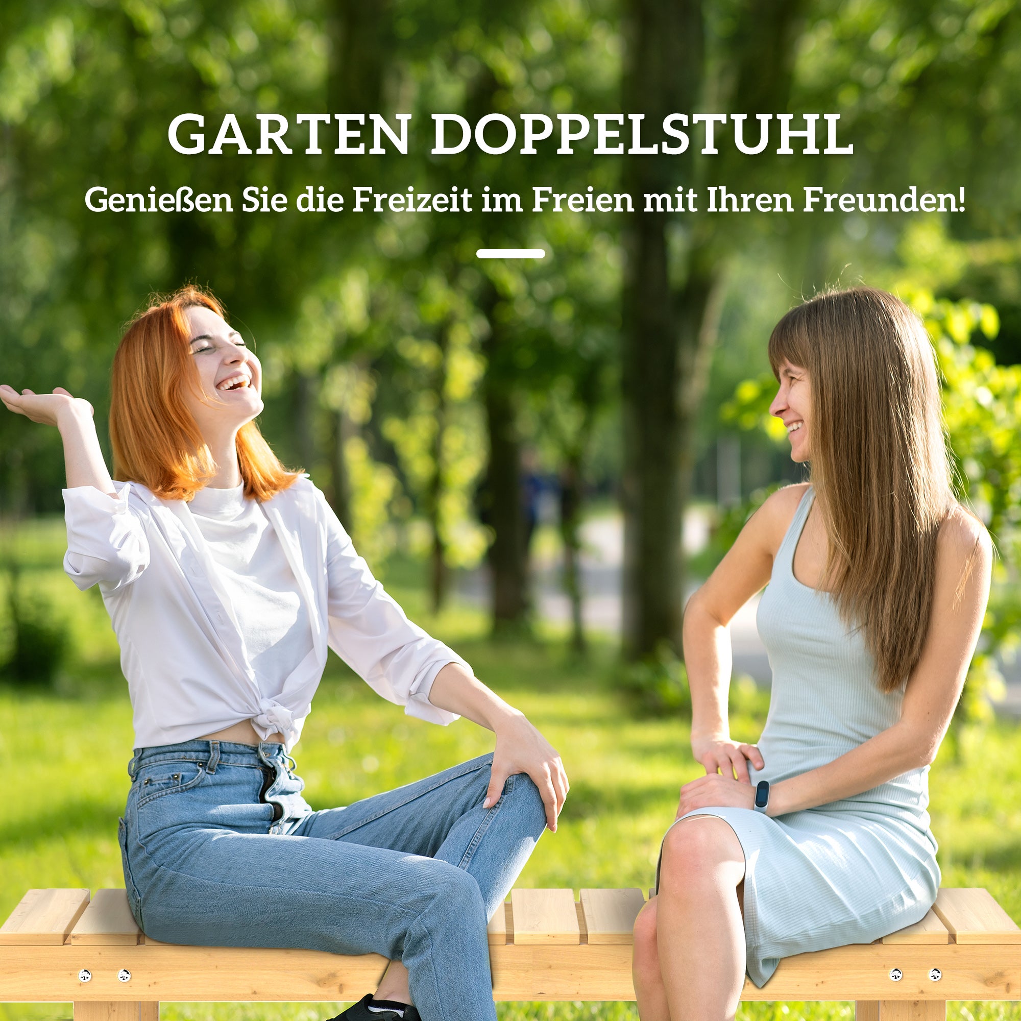 Garden Bench 2-Seater, Waterproof Durable 110x38x35cm Solid Wood, Natural Color