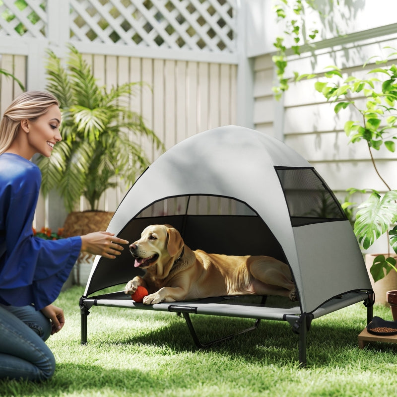 Outdoor Dog Bed, Raised with Roof, Light Grey