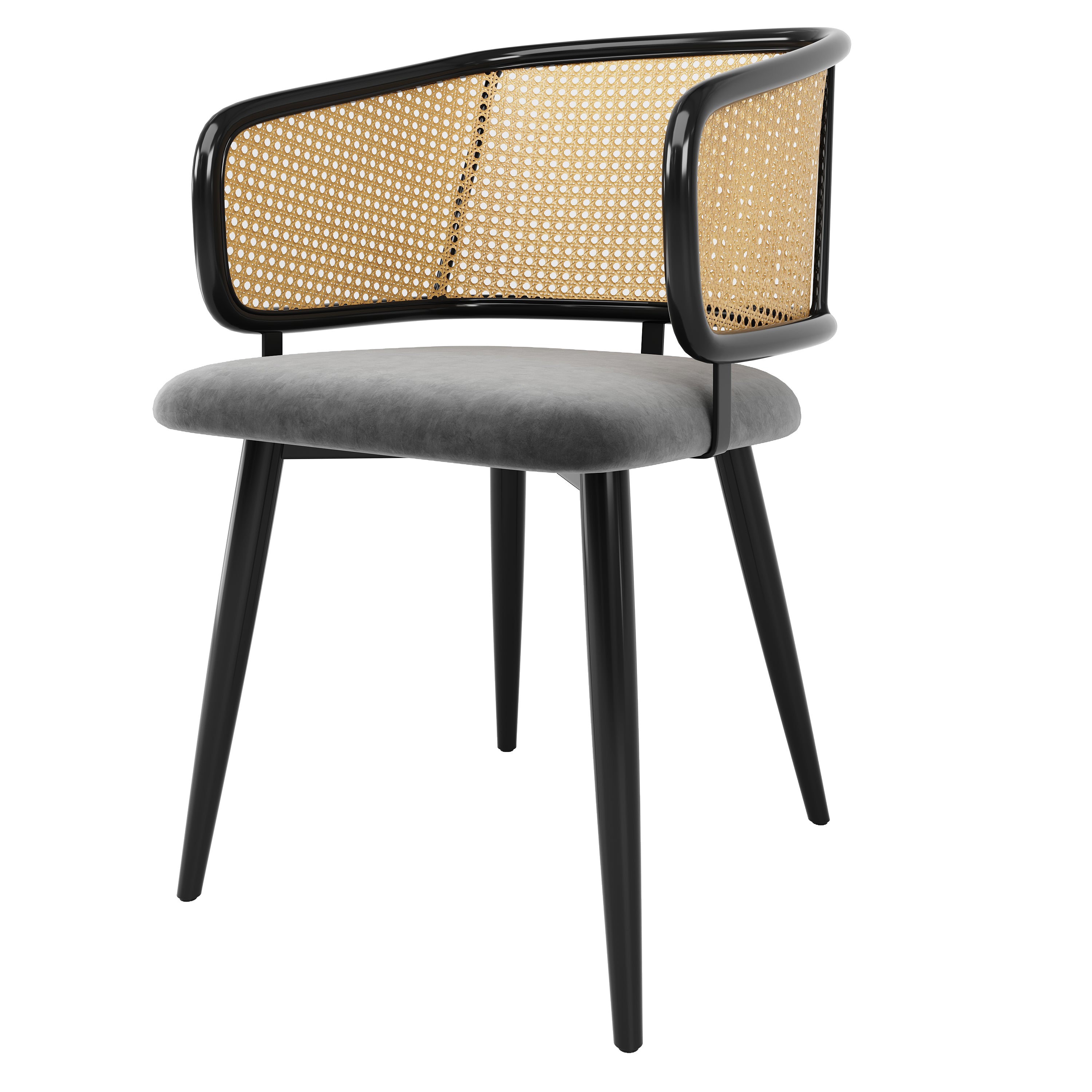 Dining Chairs, Rattan Backrest Velvet Cushion, Modern Style