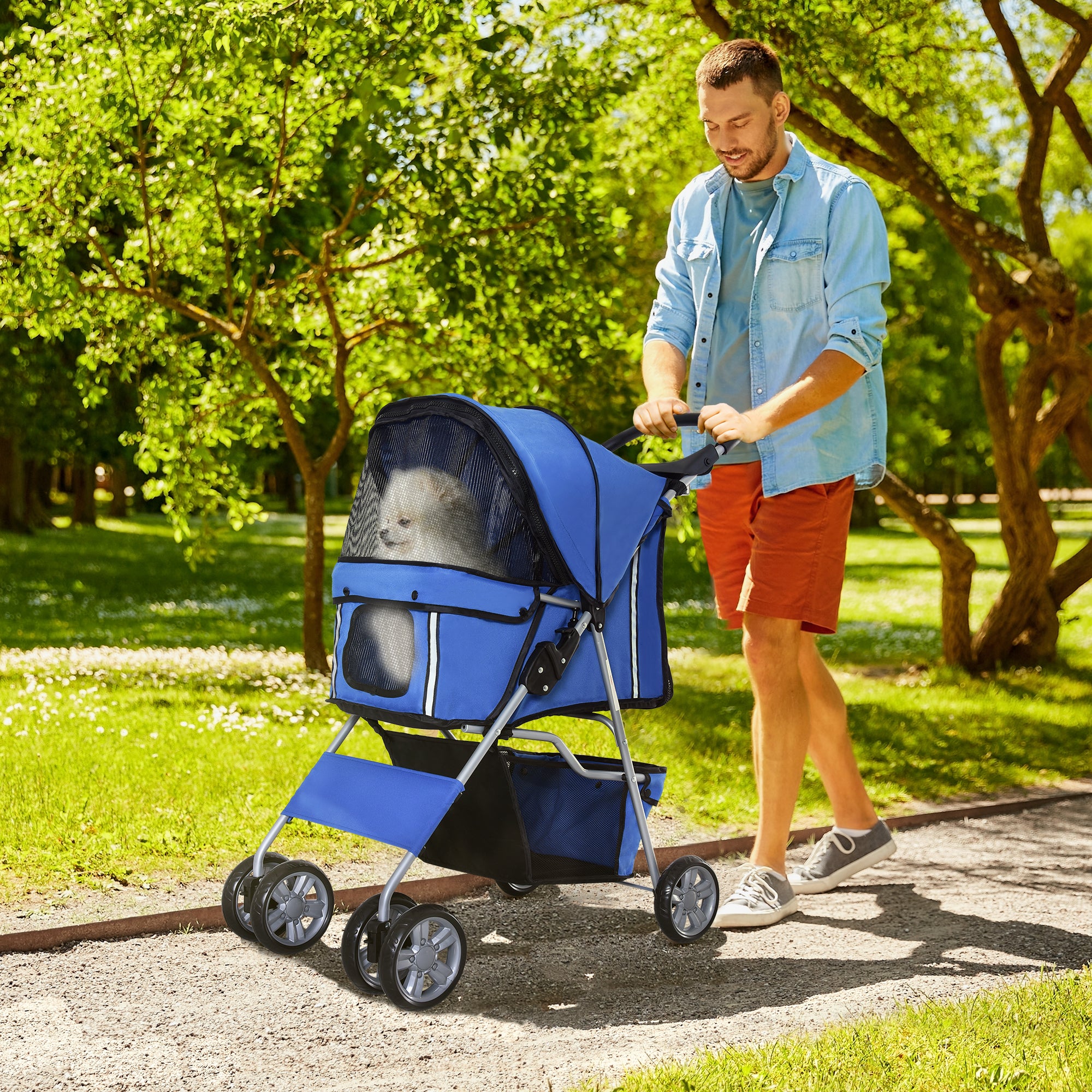 Dog Cart Pet Stroller Jogger Trailer, Foldable Lightweight, Blue