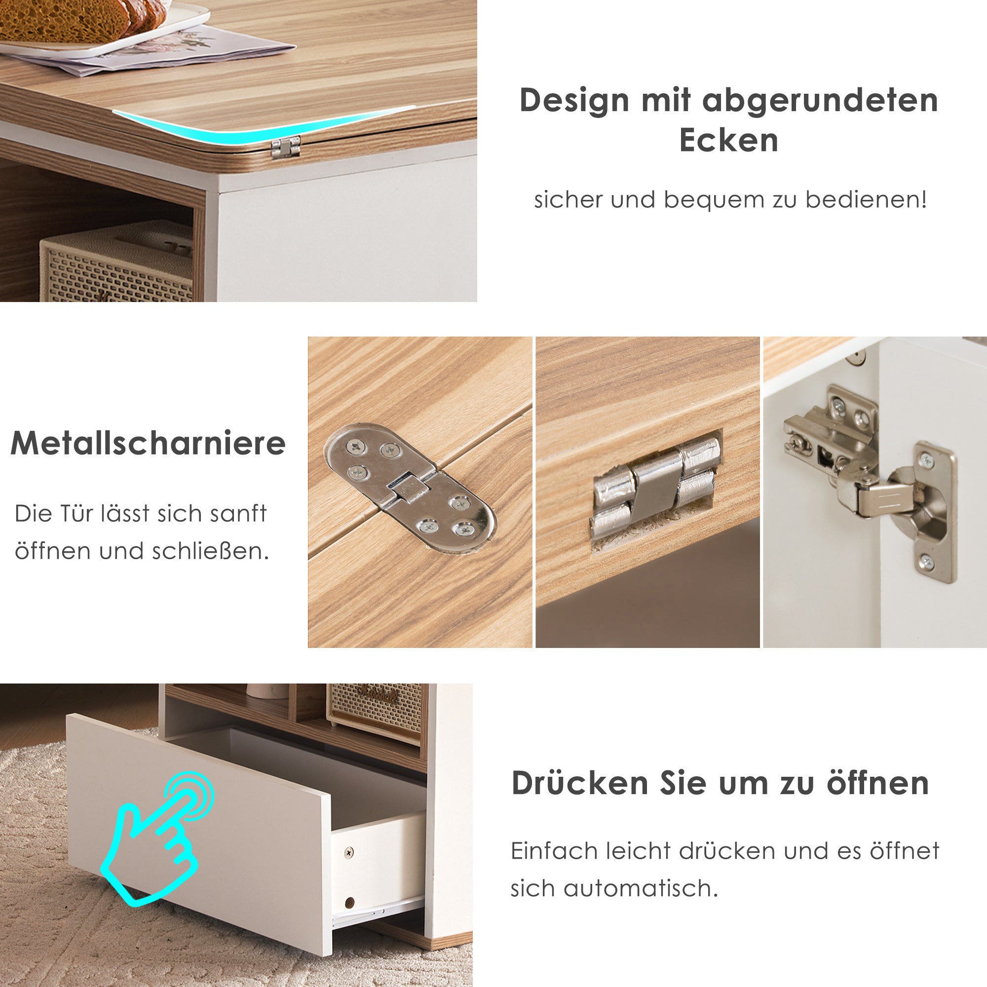 Liftable Coffee Table Opens to 2 Tables Storage - White/Wood