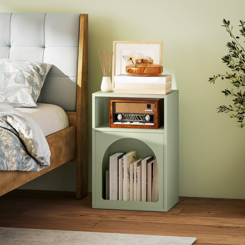 Bedside Table, 2 Open Compartments, Light Green