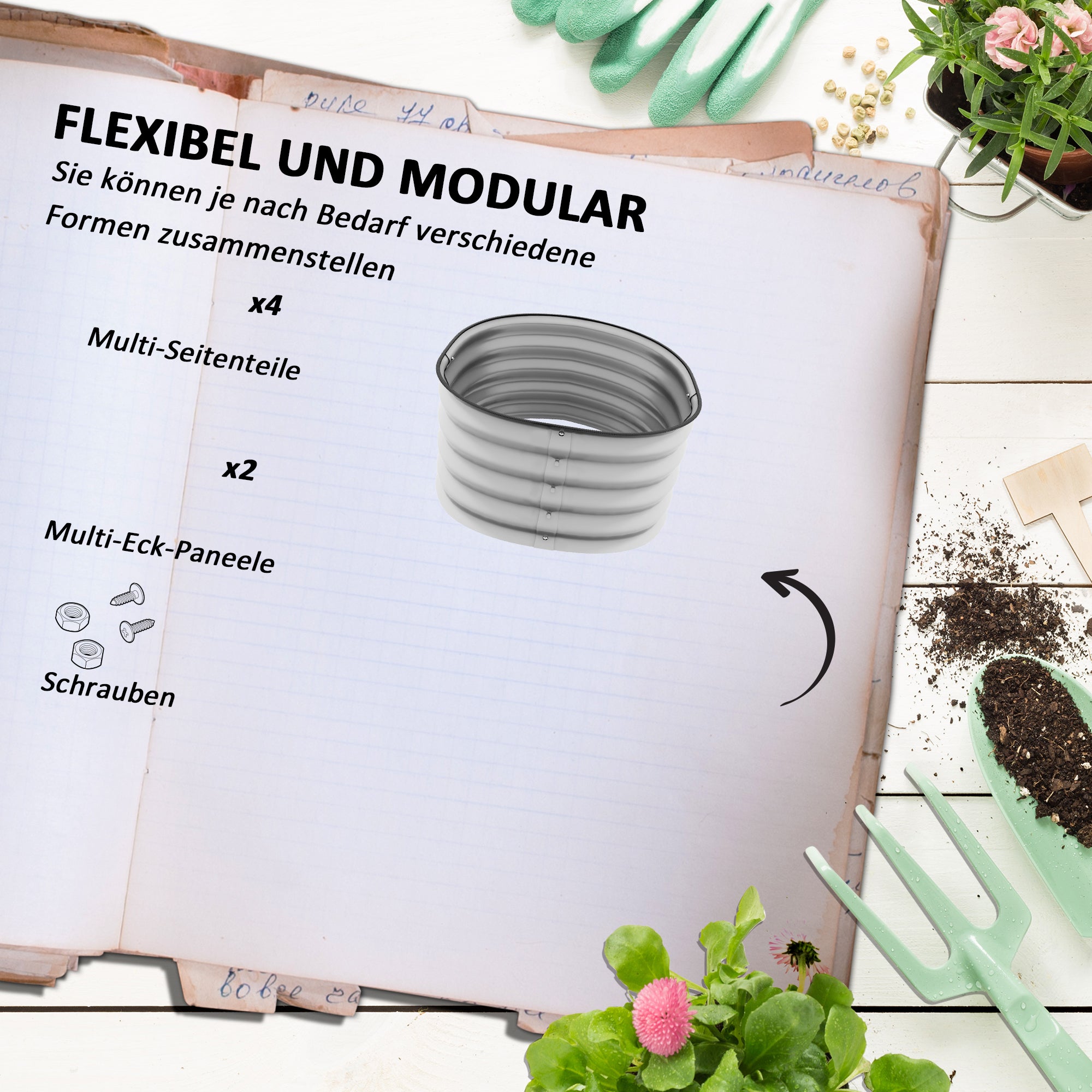 Metal Raised Garden Bed Planter Box 105x62x30cm Open Bottom Silver