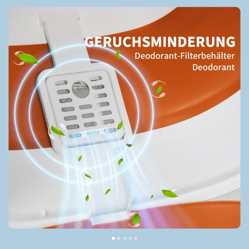 Cat Litter Box, with Lid and Scoop, White/Orange