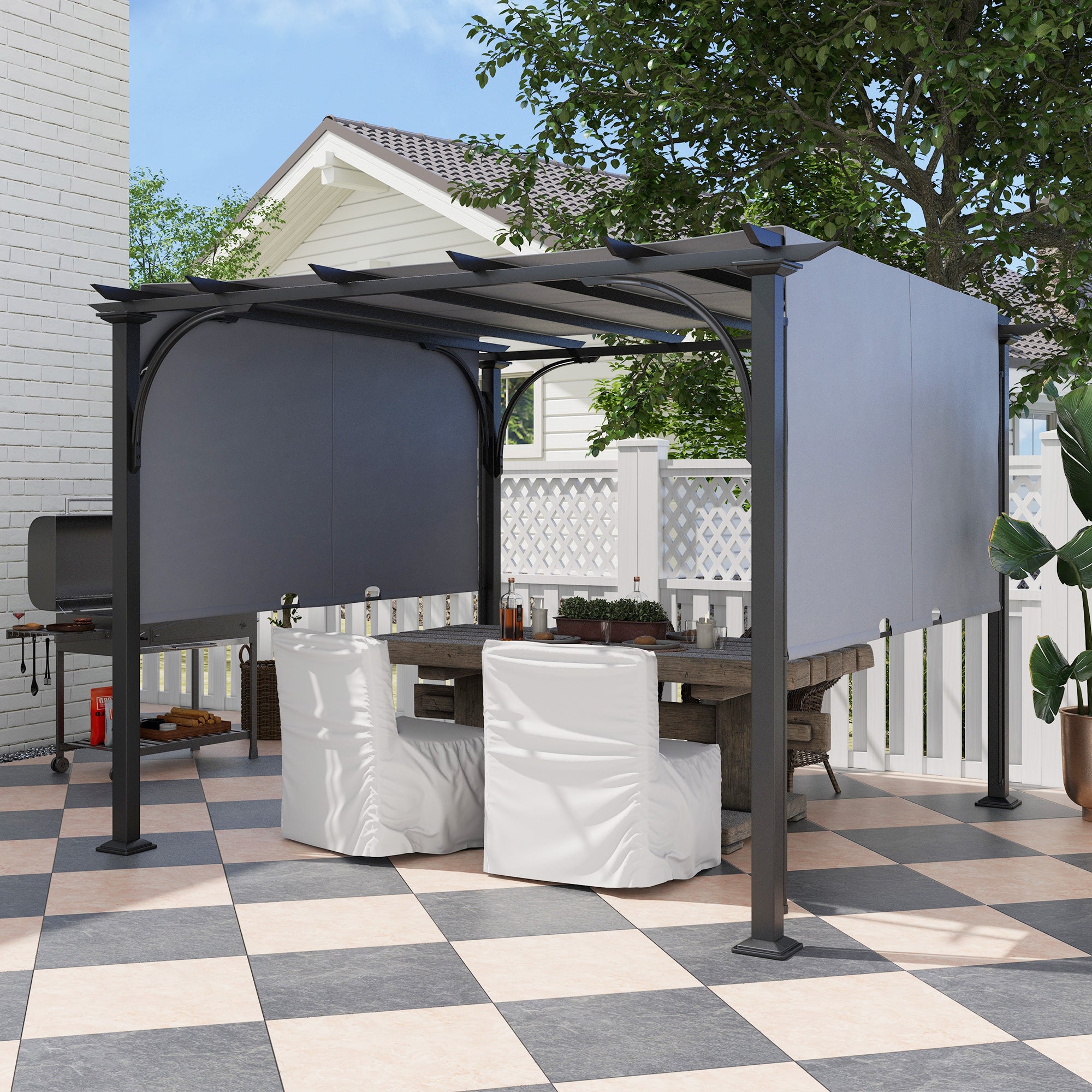 Outdoor Pergola 3 x 3m with Adjustable Canopy, Grey