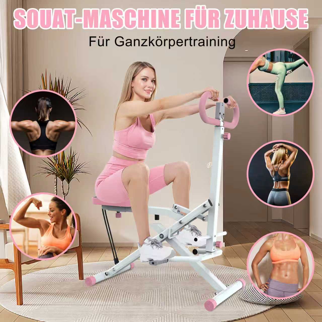 Squat Machine, Foldable Trainer with Resistance Bands for Full-Body Workout, Home Use