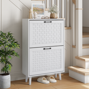 Shoe Storage Cabinet, Rattan Drawers Solid Wood Legs Narrow Slim, Handmade