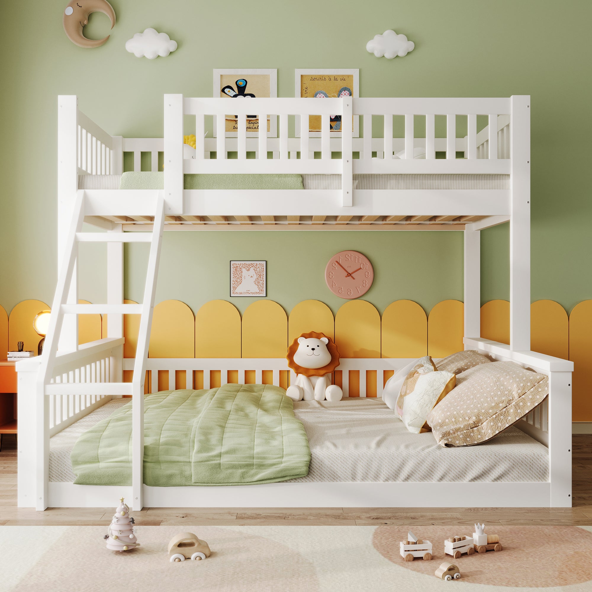 Bunk Bed 90x200cm/140x200cm with Ladder & Rail, White