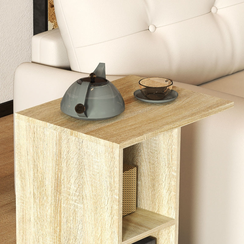 C-Shape End Table 2 Shelves 4 Wheels Storage Unit Natural