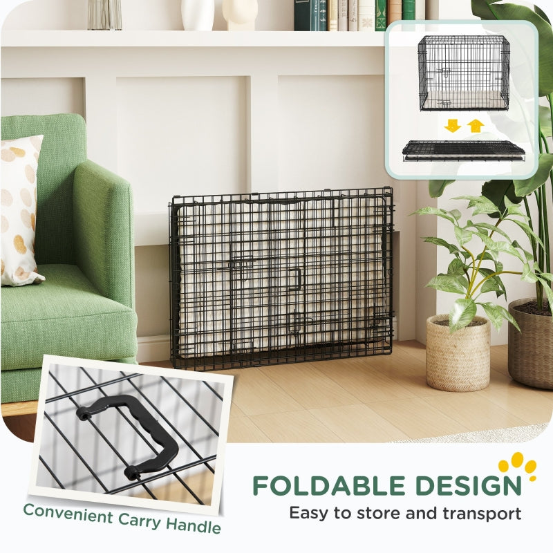 Dog Crate Foldable with 2 Doors, Tray & Soft Cushion, Black