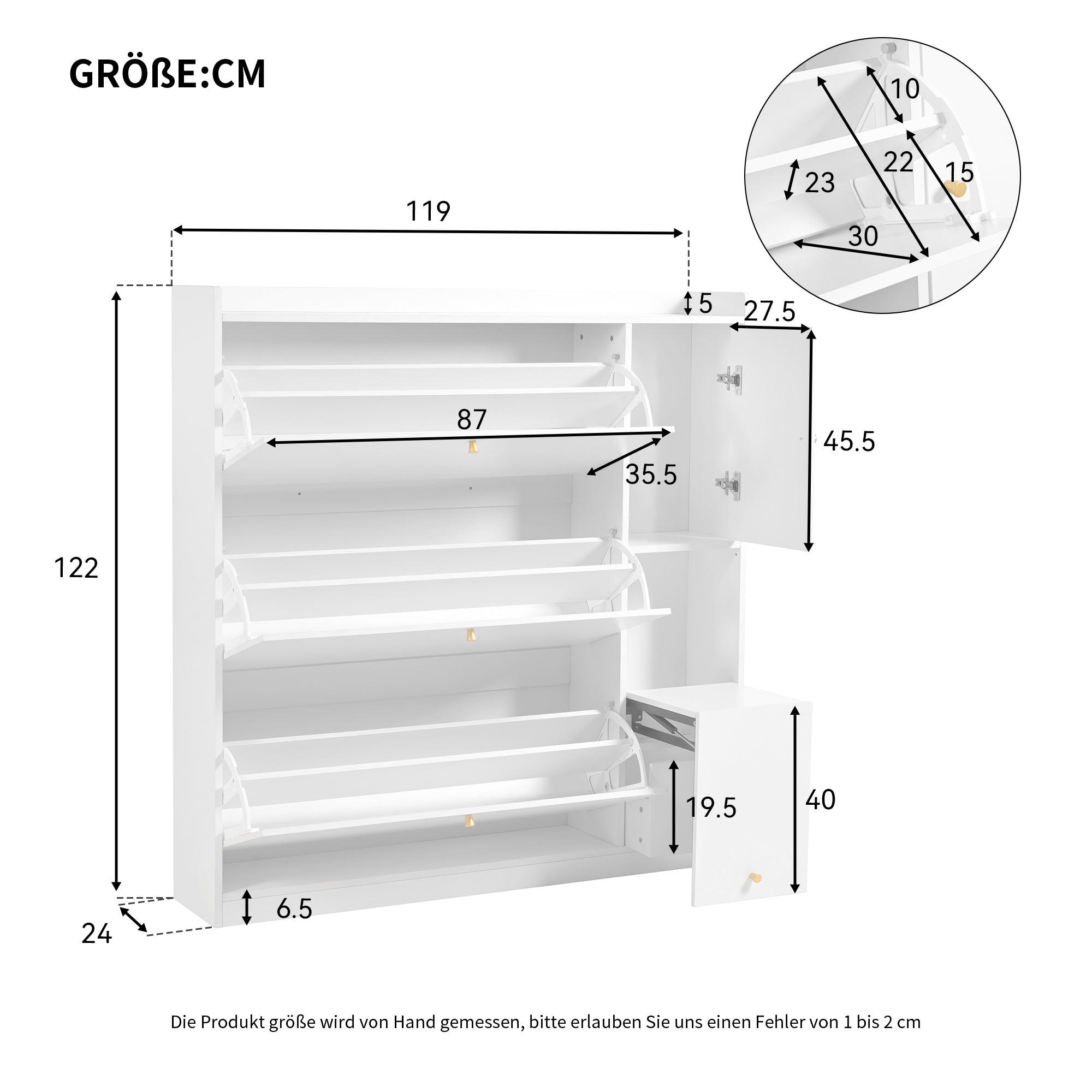 Versatile Tilting Shoe Cabinet with 3 Folding Drawers, Entryway Organizer, White