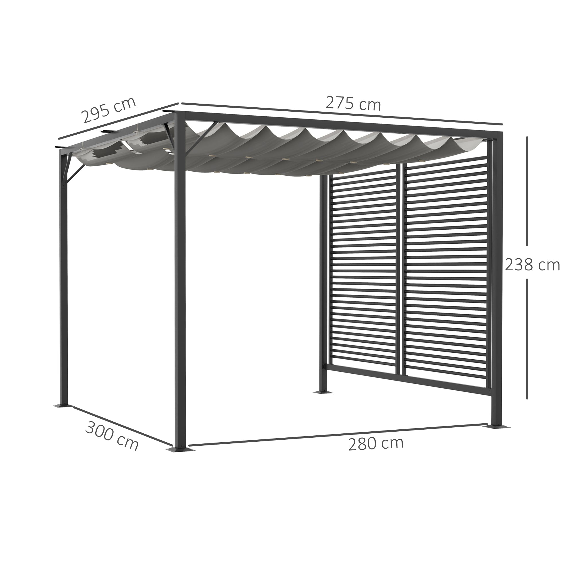 Metal Pergola 3x2.8m Retractable Fabric Roof Grey