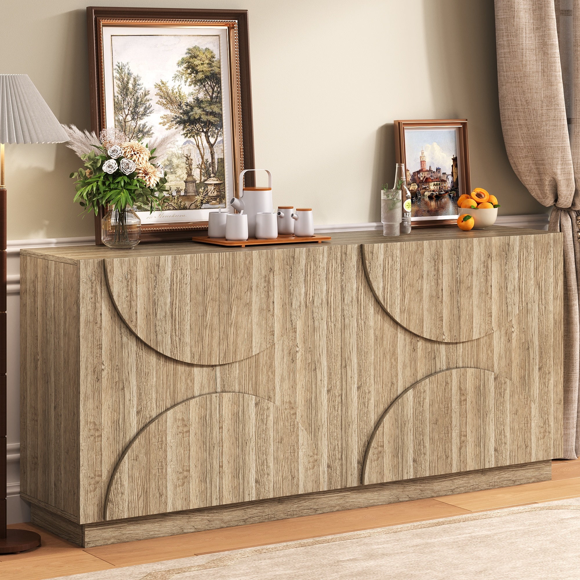 Sideboard with Shelves, Rebounder, Natural Wood