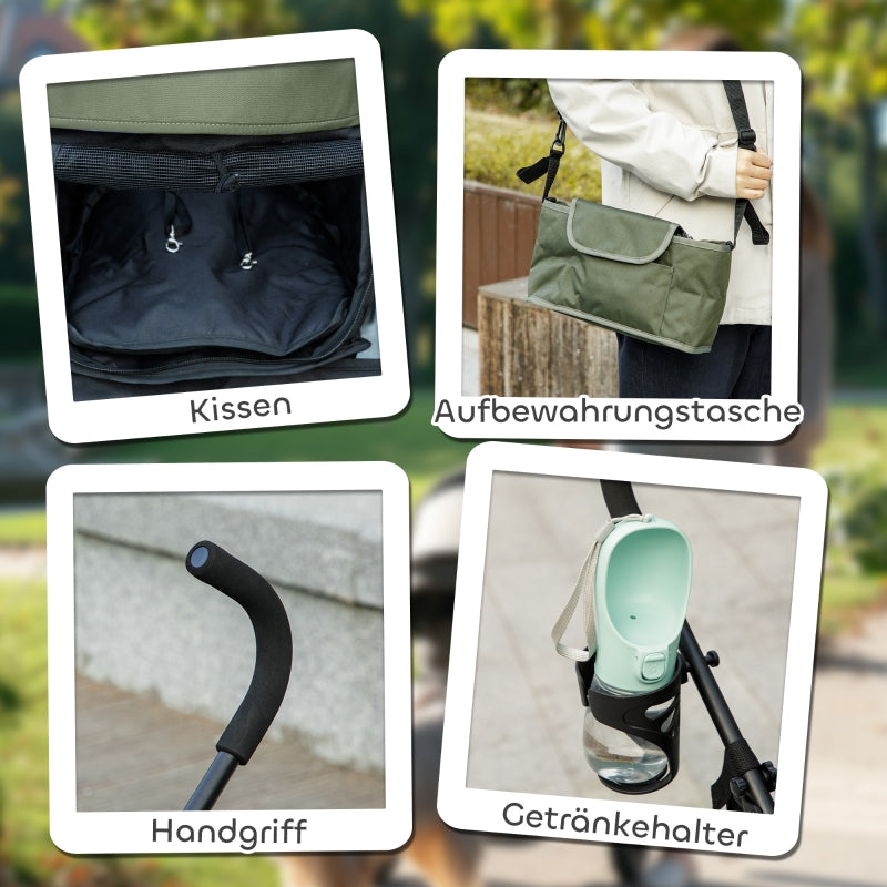 Pet Stroller, Safety Leash, Mesh Window, Dark Green