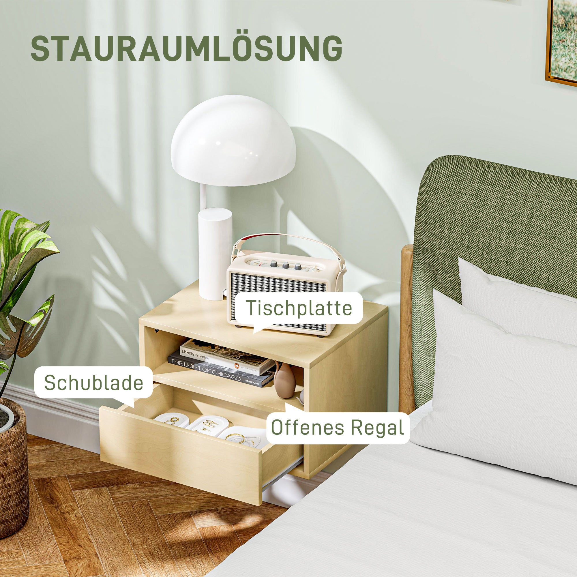 Hanging Bedside Tables, Floating Nightstand with Drawer, Natural Wood