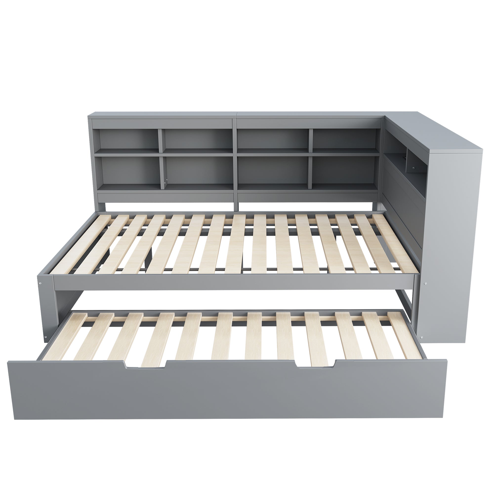 Sofa Bed 140x200 Pull-Out 90x190 with USB & Storage, Solid Wood, Gray