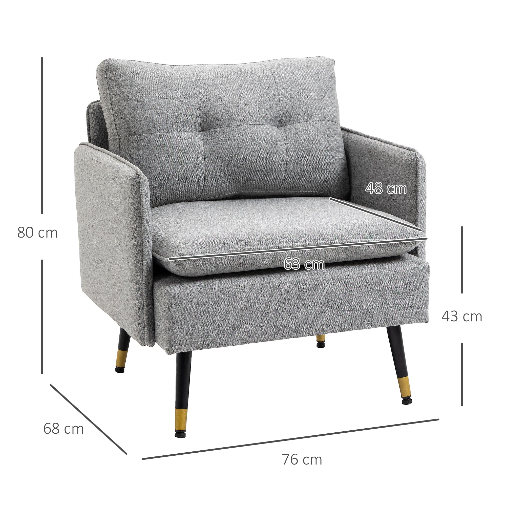 Single Armchair Upholstered, Accent, Cushion, Steel Legs, Linen Look
