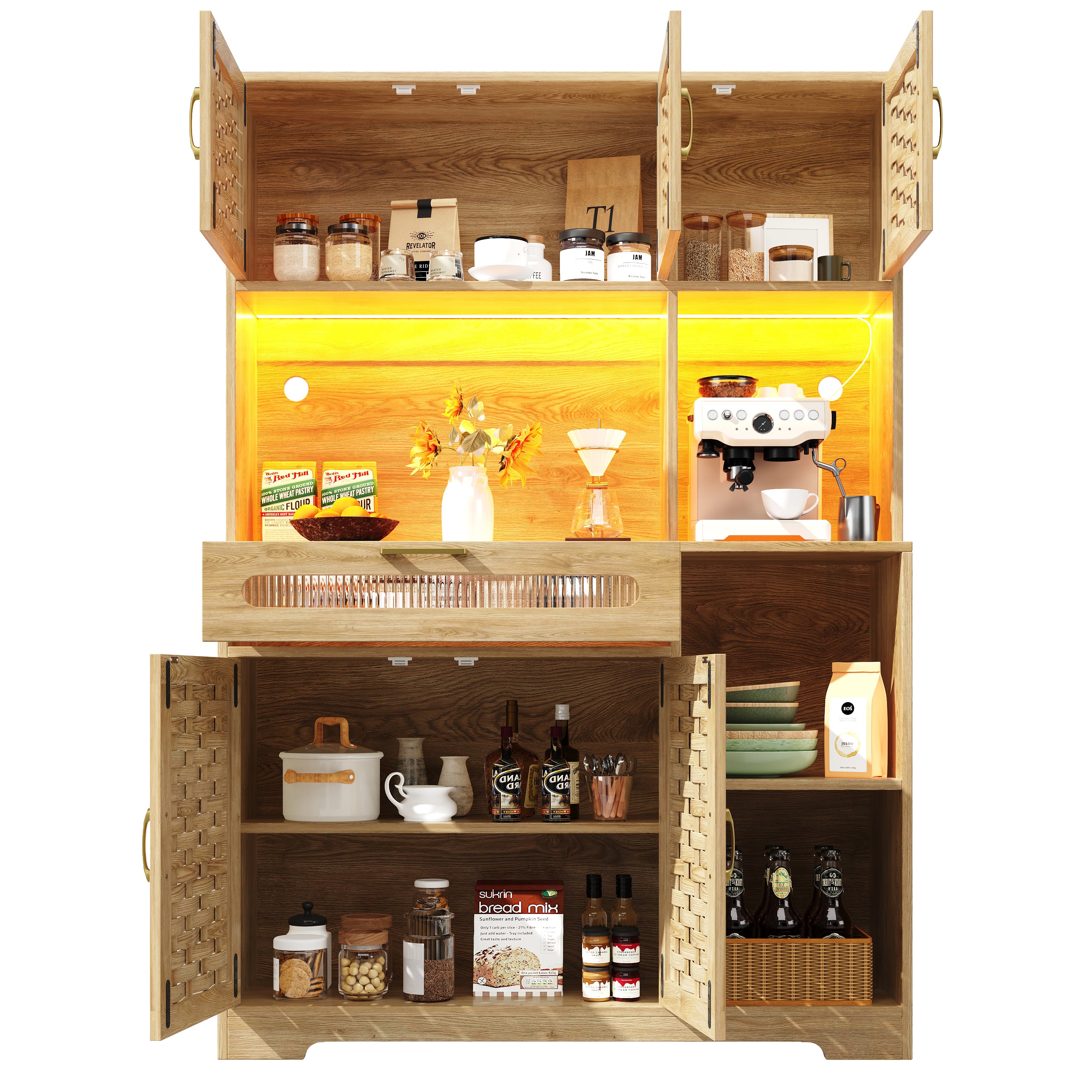 Tall Display Cabinet 120x40x180cm with LED Drawers Woven Doors - MDF