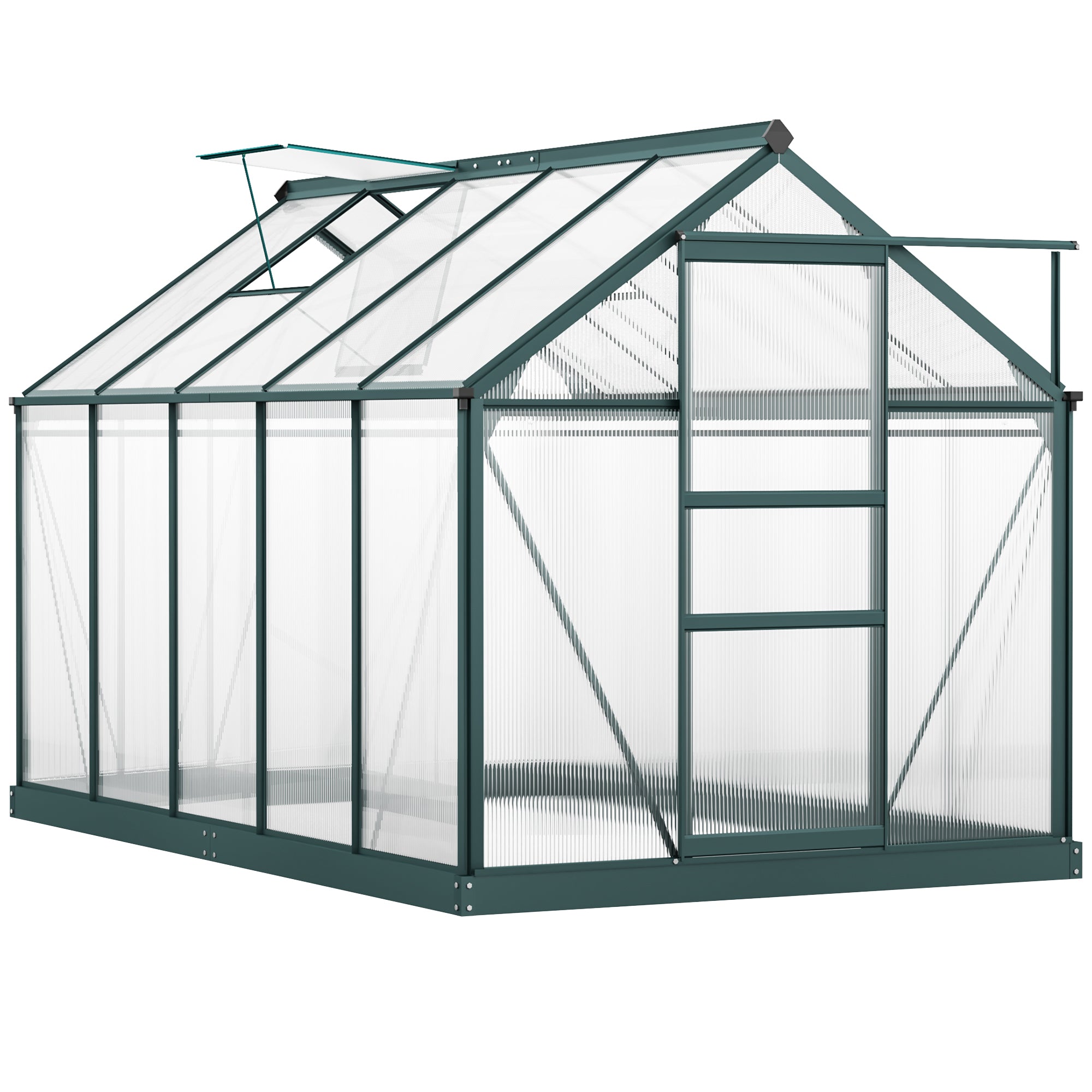 6 x 10ft Polycarbonate Greenhouse, Walk-In with Slide Door and Window, Dark Green