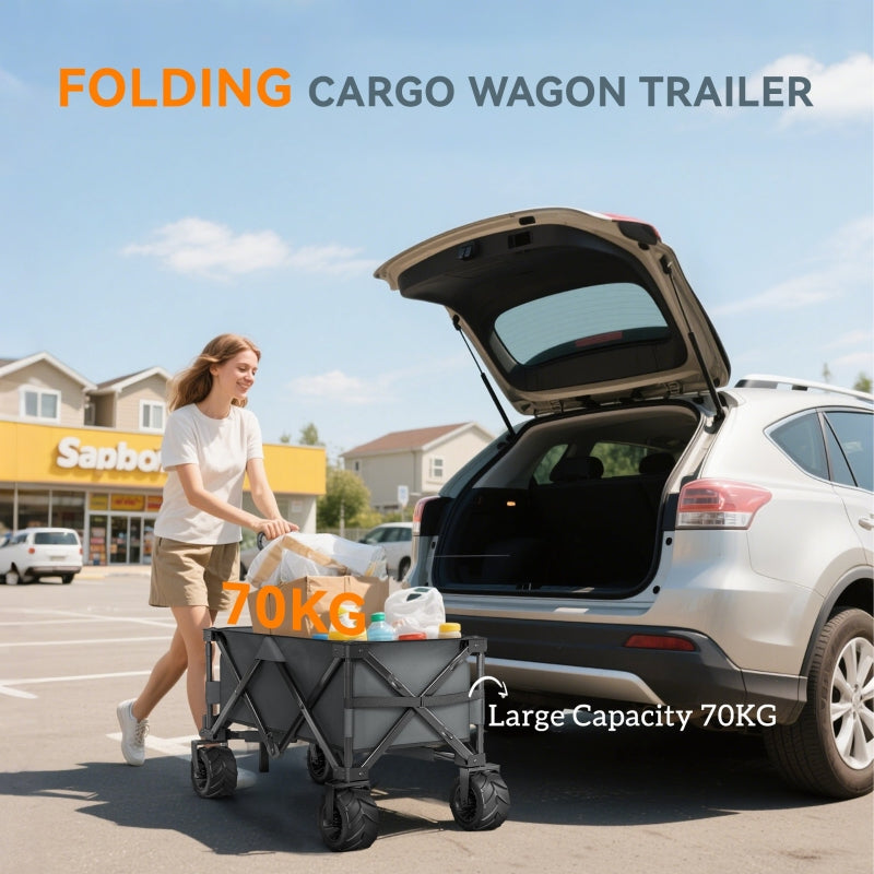 Outdoor Pull Along Cart Folding Cargo Wagon with Anti-Slip Wheel - Dark Grey