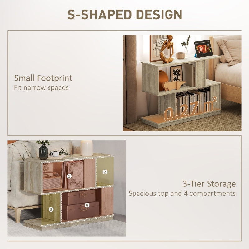 S-Shaped Side Table Natural Wood Finish