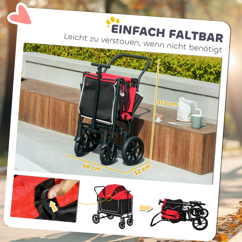 Dog Stroller, Foldable Buggy for Dogs & Cats, up to 30 kg, Red