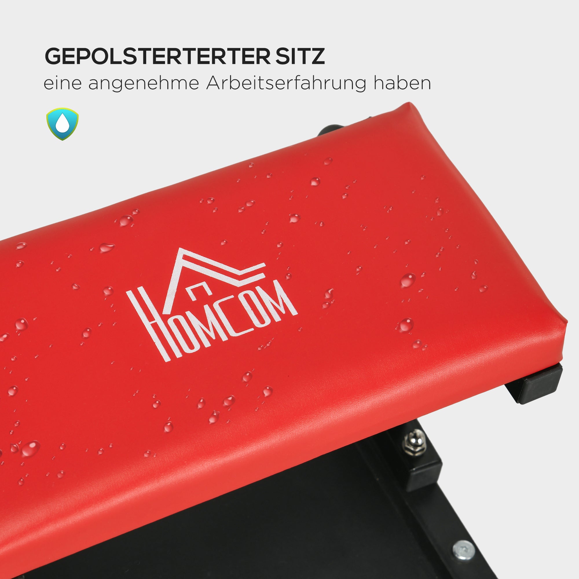 Workshop Stool, Padded Seat, Storage, Steel, Red