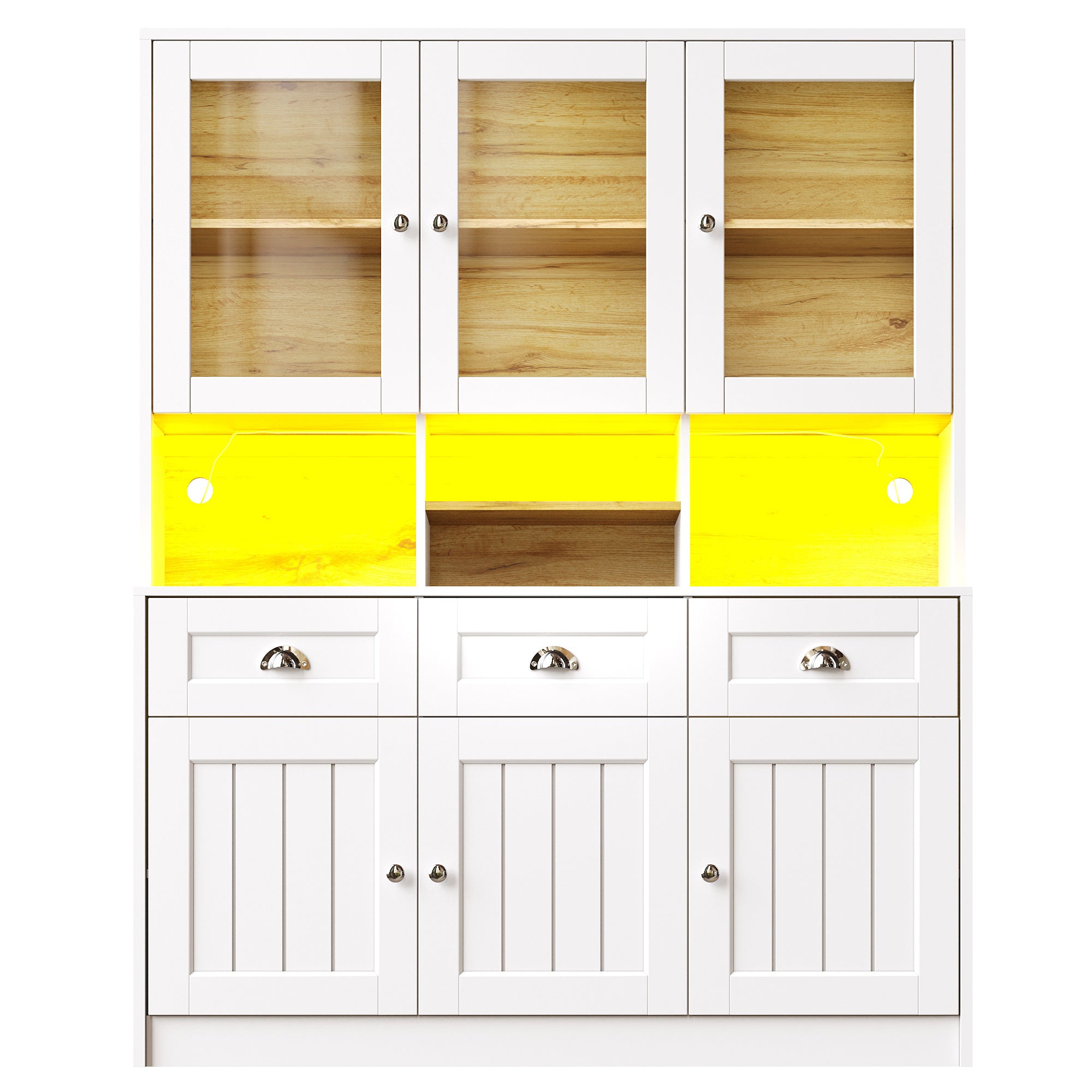 Tall Kitchen Cabinet 140x40x175cm Adjustable Shelves LED Lighting White/Black