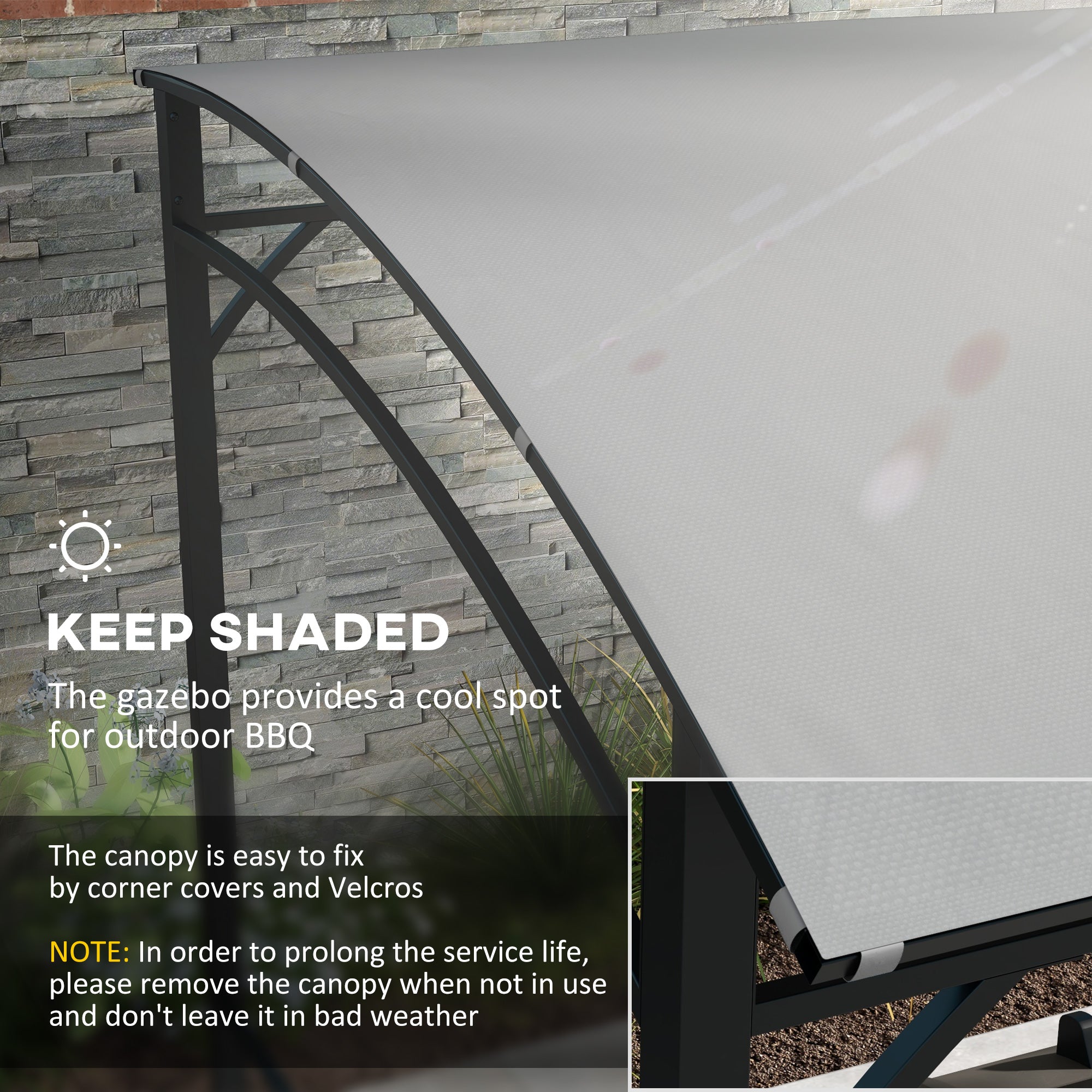 BBQ Grill Gazebo Tent 2.2 x 1.5m, Metal Frame Curved Canopy with 10 Hooks, Grey