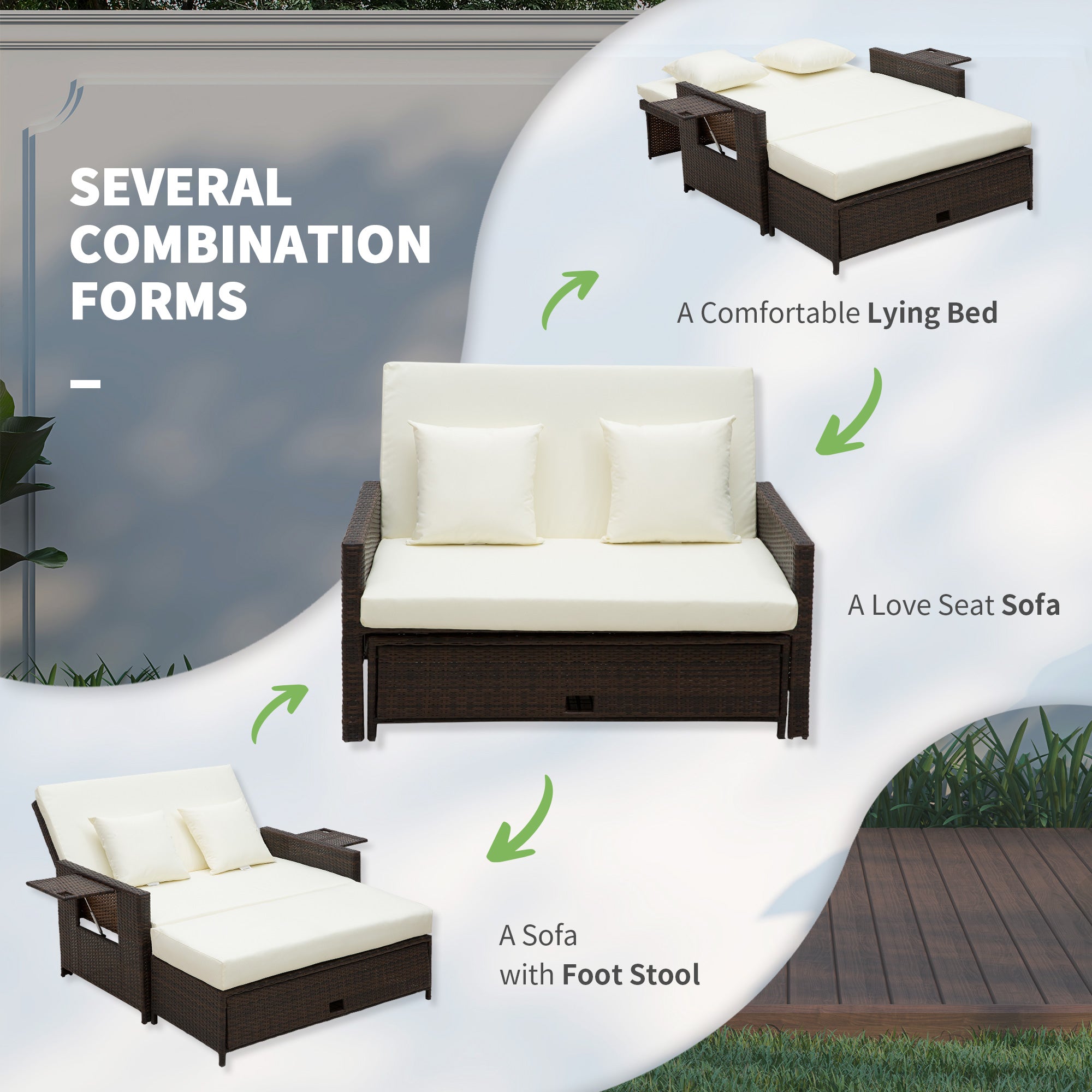 Rattan Sun Lounger 2 Seater Day Bed Brown