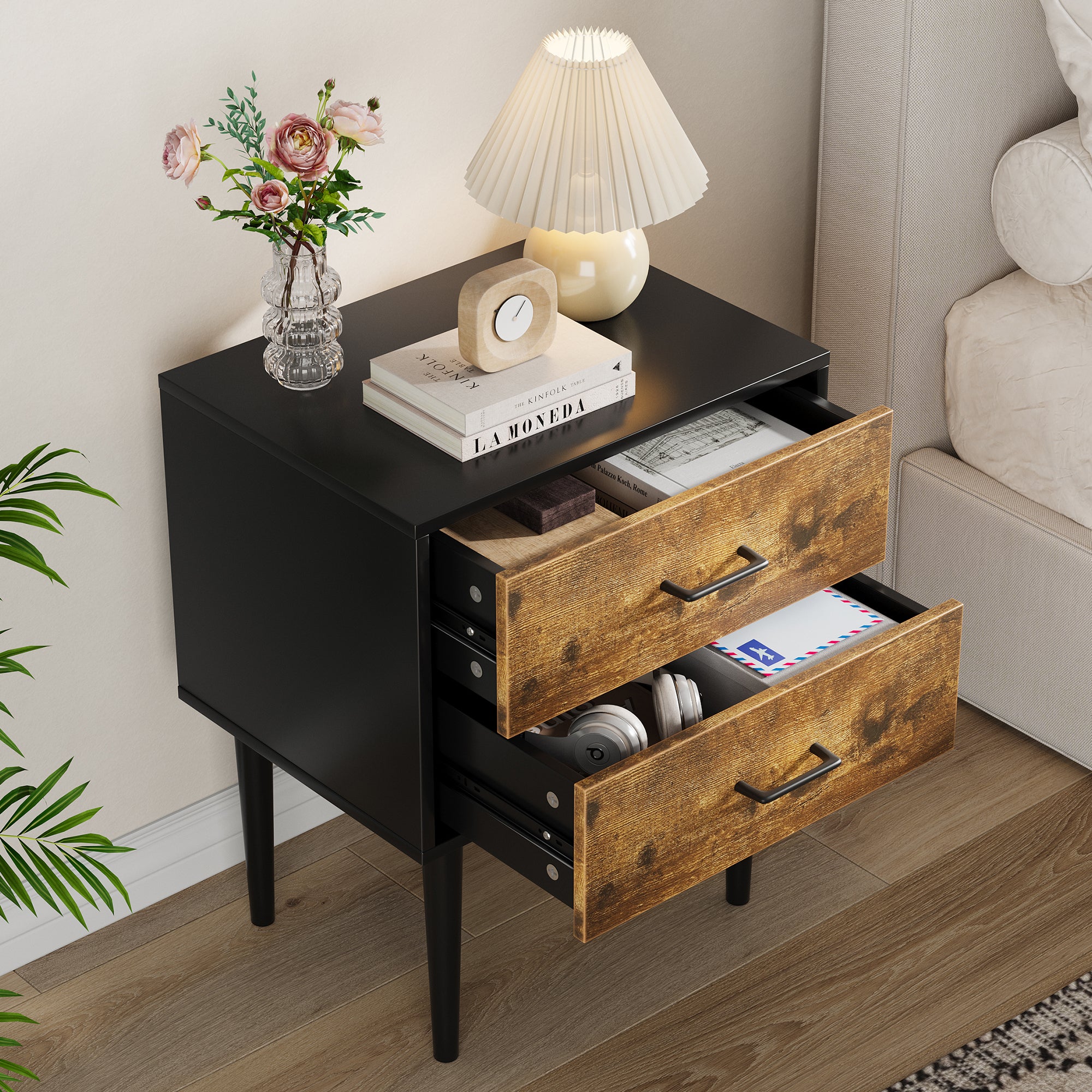 Retro Industrial Bedside Table 2 Drawers 51x38x66cm Vintage Brown