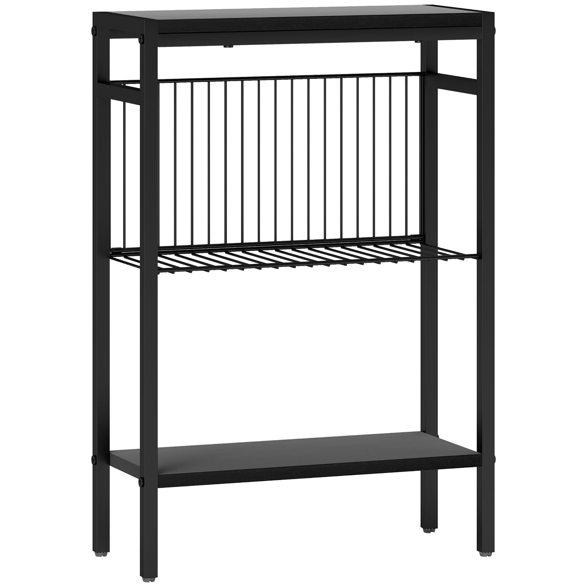 Side Table, Three Shelf Industrial Black