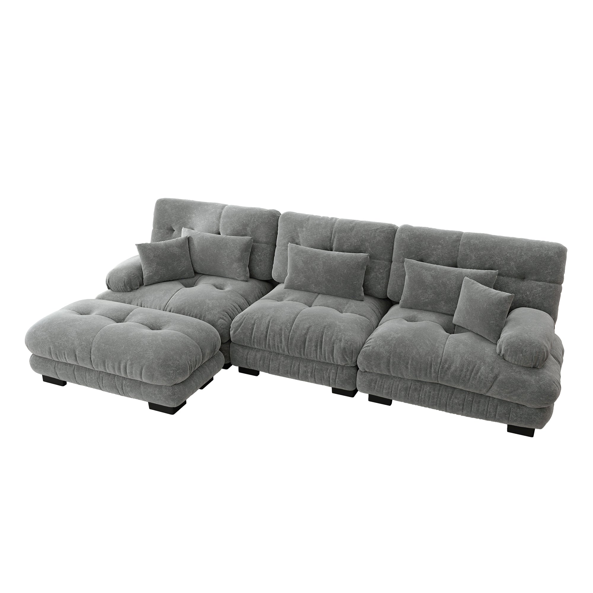 Luxury Modular Corner Sofa - Oversized L-shaped Cloud Couch with Ottoman, Chenille Grey
