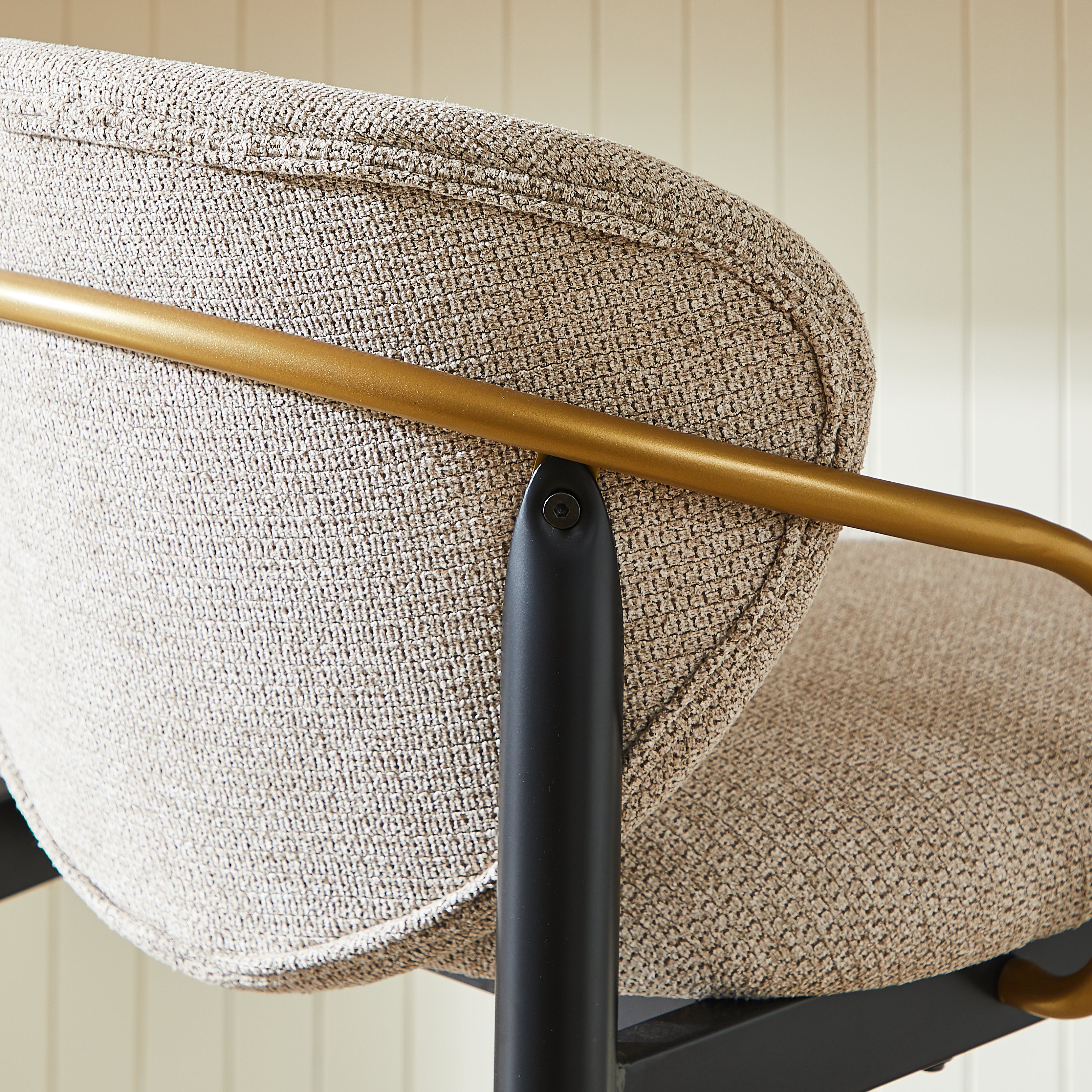 Set of 2 Bar Stools Adjustable Height Backrest Footrest - Chenille Light Brown/Black Gold