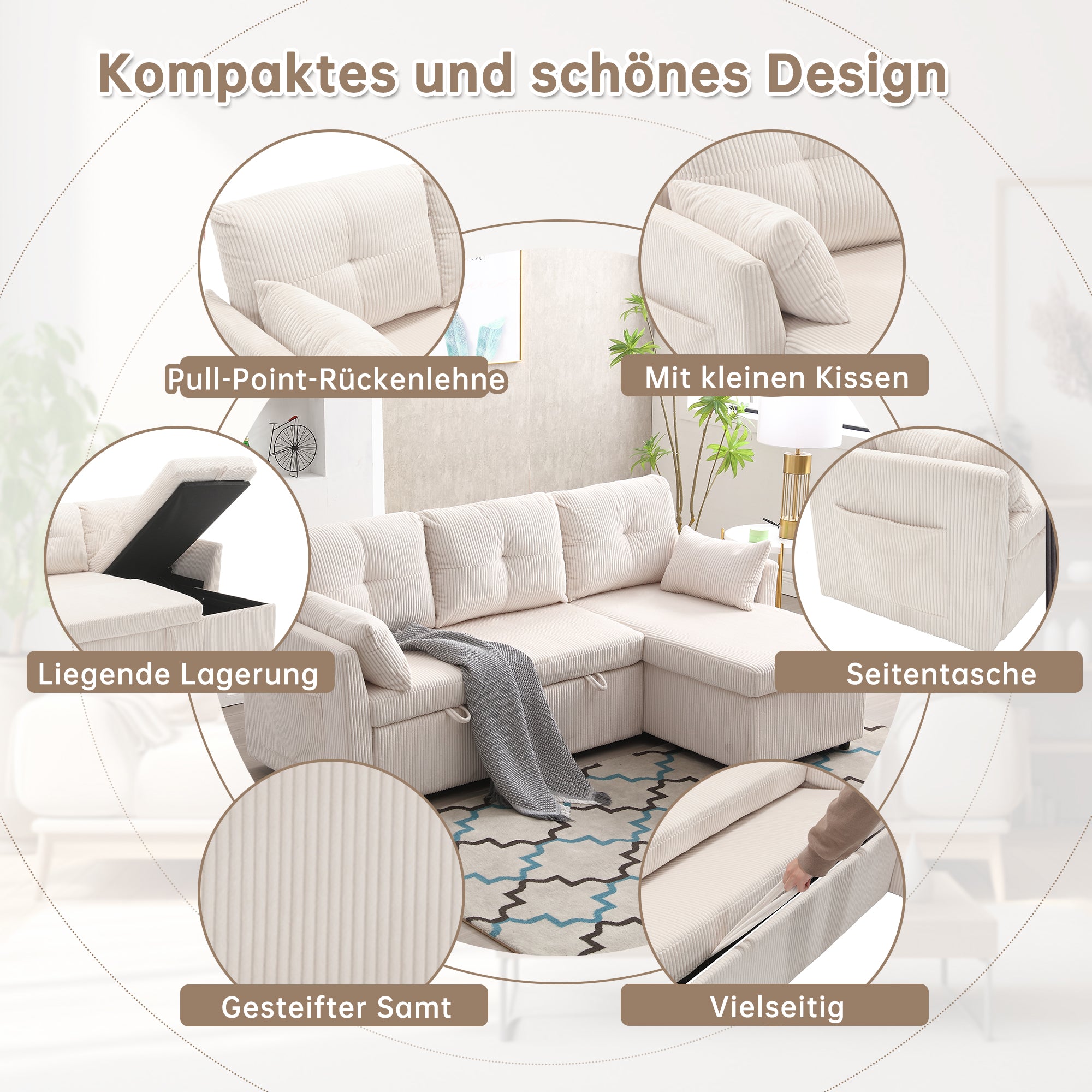 Sofa Bed, Multi-functional with Storage & Pull-out, Chaise Lounge Interchangeable, Modular L-Shaped Sectional