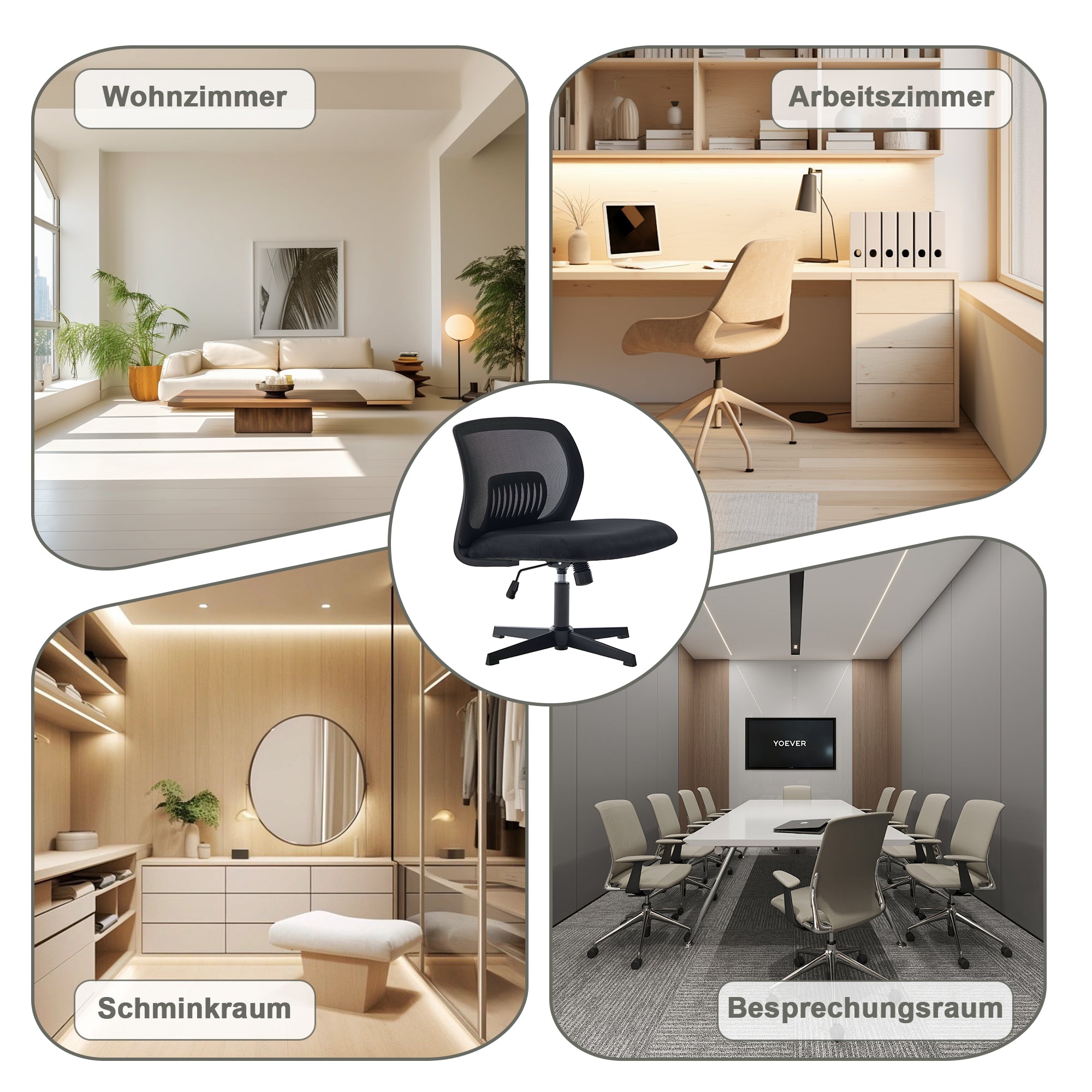 Armless Office Chair, Reading & Living Room Chair, Rocking, Height Adjustable, 360° Rotatable