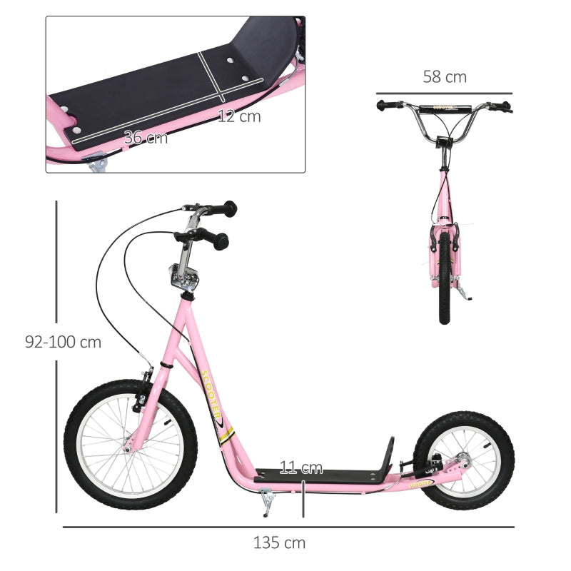 Children's Scooter, Pneumatic Tires, 16 Inch, Handbrake, Pink