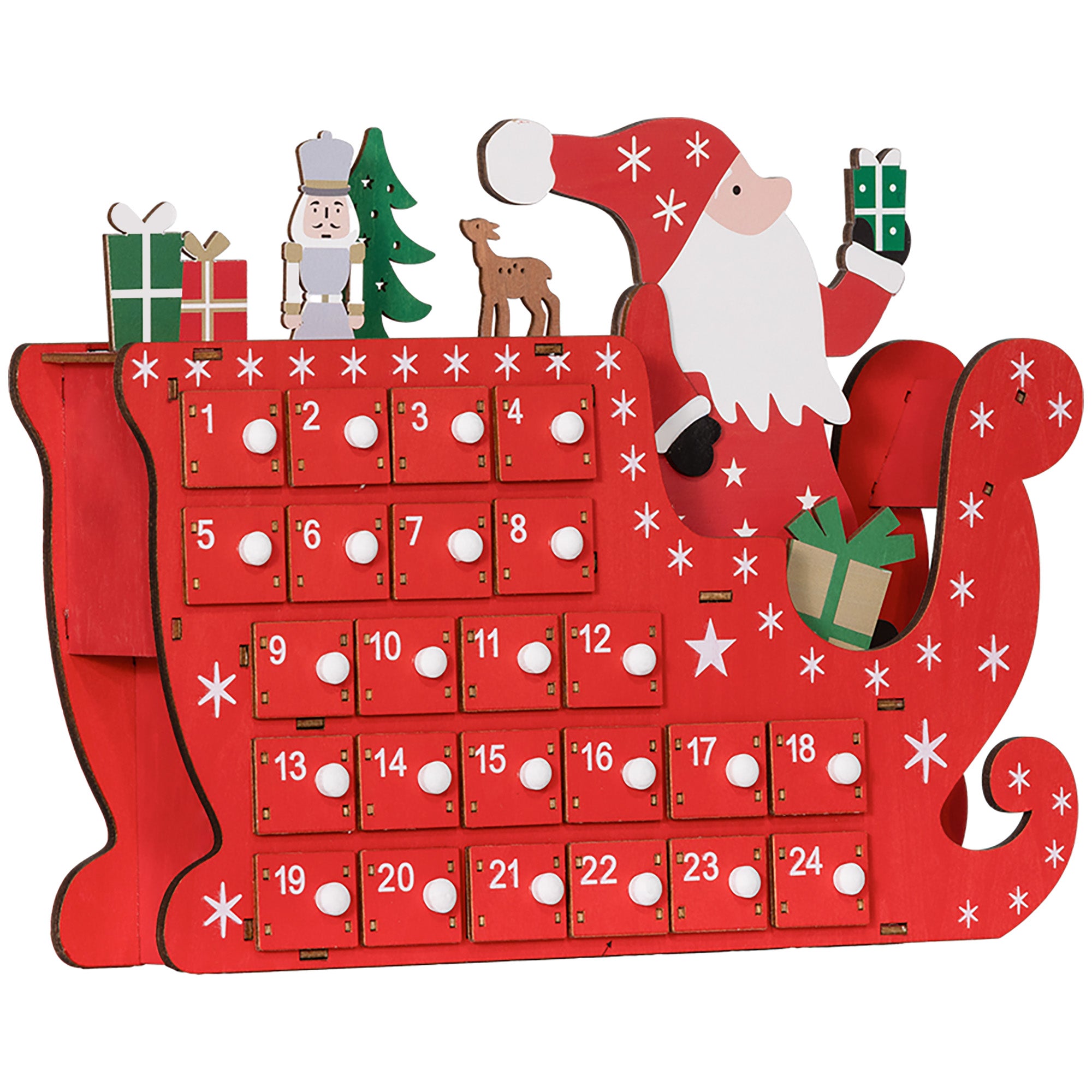 Advent Calendar, 24 Compartments Christmas Box, MDF Board Red