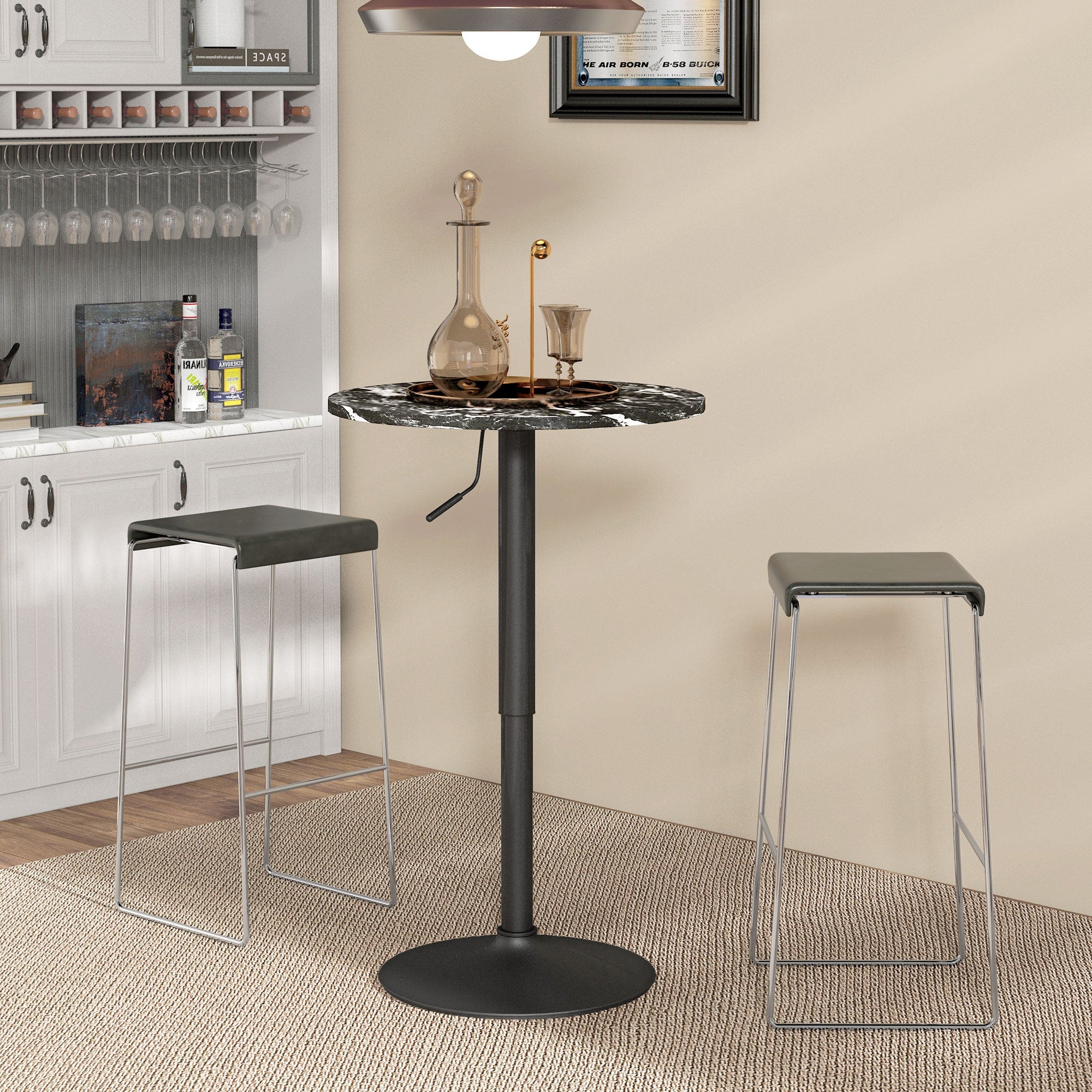 Bar Table Round Dining Table Marble Look Black