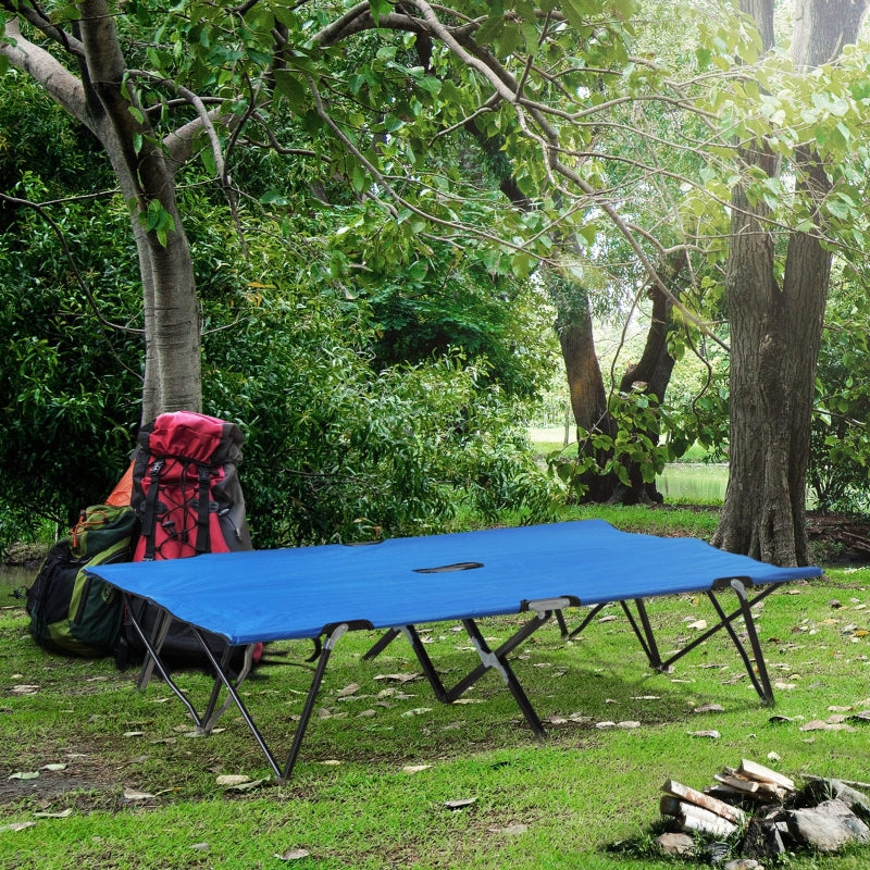 Double Camping Cot Bed, Foldable Portable with Bag - Blue