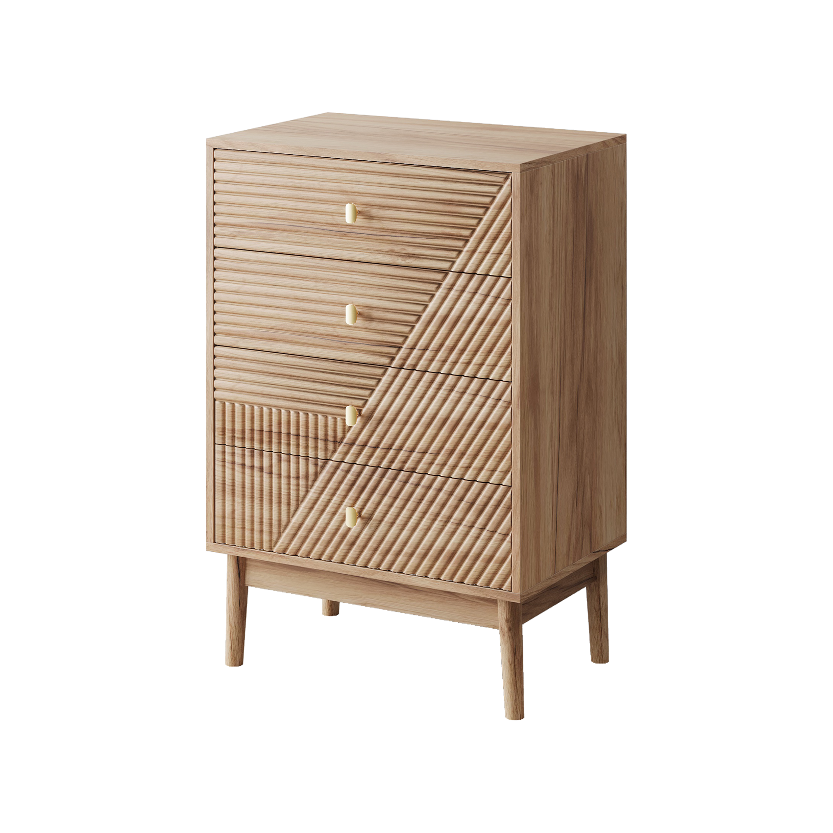 Chest of Drawers with 4 Storage Drawers and Wooden Wardrobe Cabinet, Oak Color