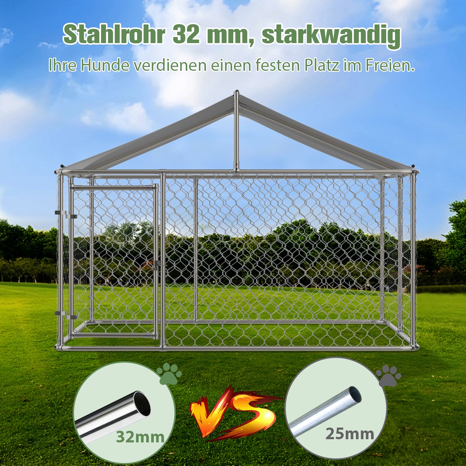 Outdoor Dog Kennel 230x230x117cm Heavy-Duty Roof Lockable Door - Galvanized Steel